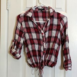 Plaid button up top